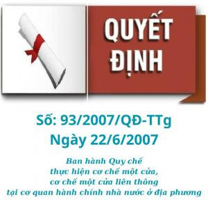 Quyết Định Số 93/2007/QĐ-TTg | Cơ Chế Một Cửa